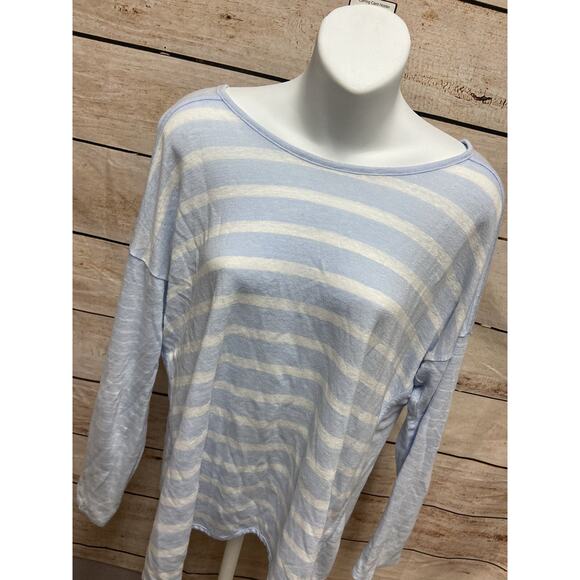 Athleta Womens Linen Shirt Size Large Blue Striped Blouse Casual Top Long Sleeve - Picture 3 of 13
